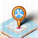 An icon of a map with a pencil drawing a route.