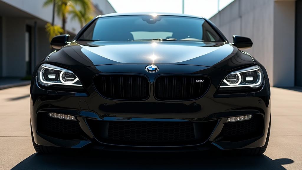 Sort BMW efter polering, skinnende i solen