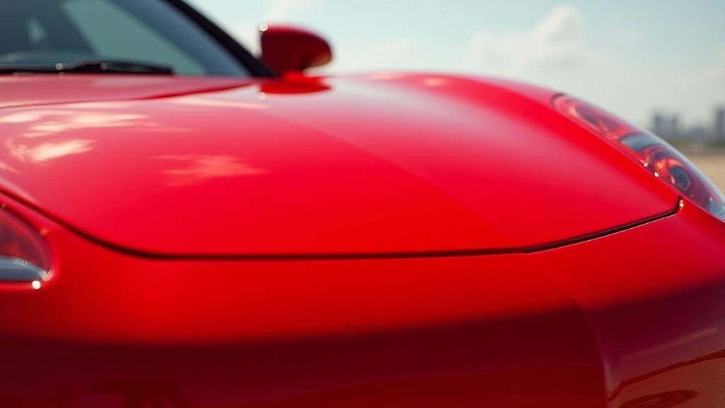 Rød sportsvogn med nyvokset overflade og dyb glans