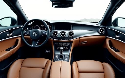 Pristine car interior showing detailed dashboard and clean leather seats.